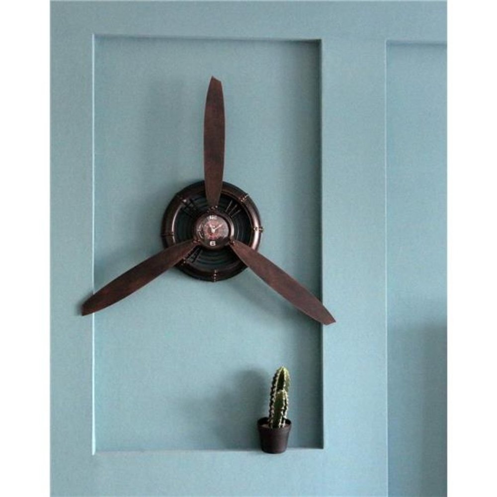 Metal Wall Decor Art Antique Airplane Propeller Aviation Wall Clock, 29.5×26.4"